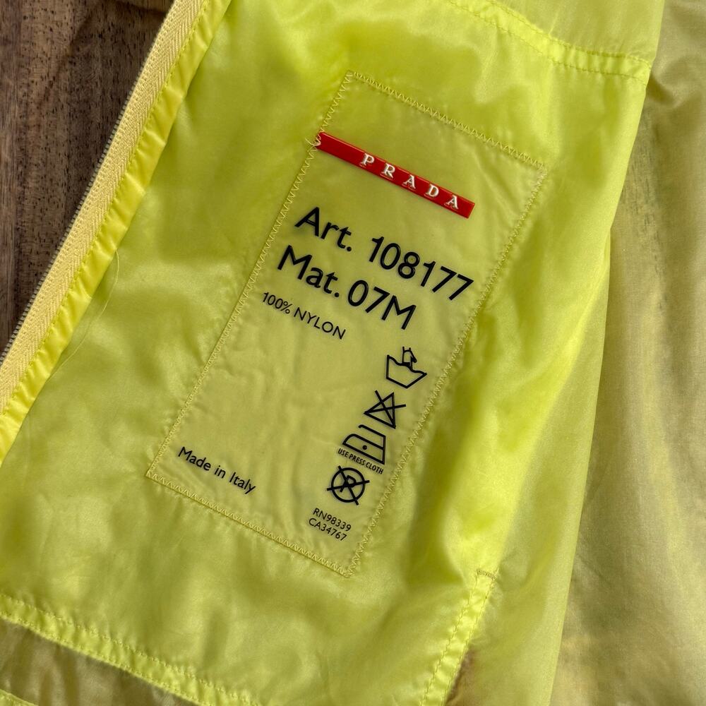 VTG 1999 PRADA Windbreaker Jacket Y2K Sheer Nylon Zip Neon Yellow Women’s Medium - Picture 7 of 12